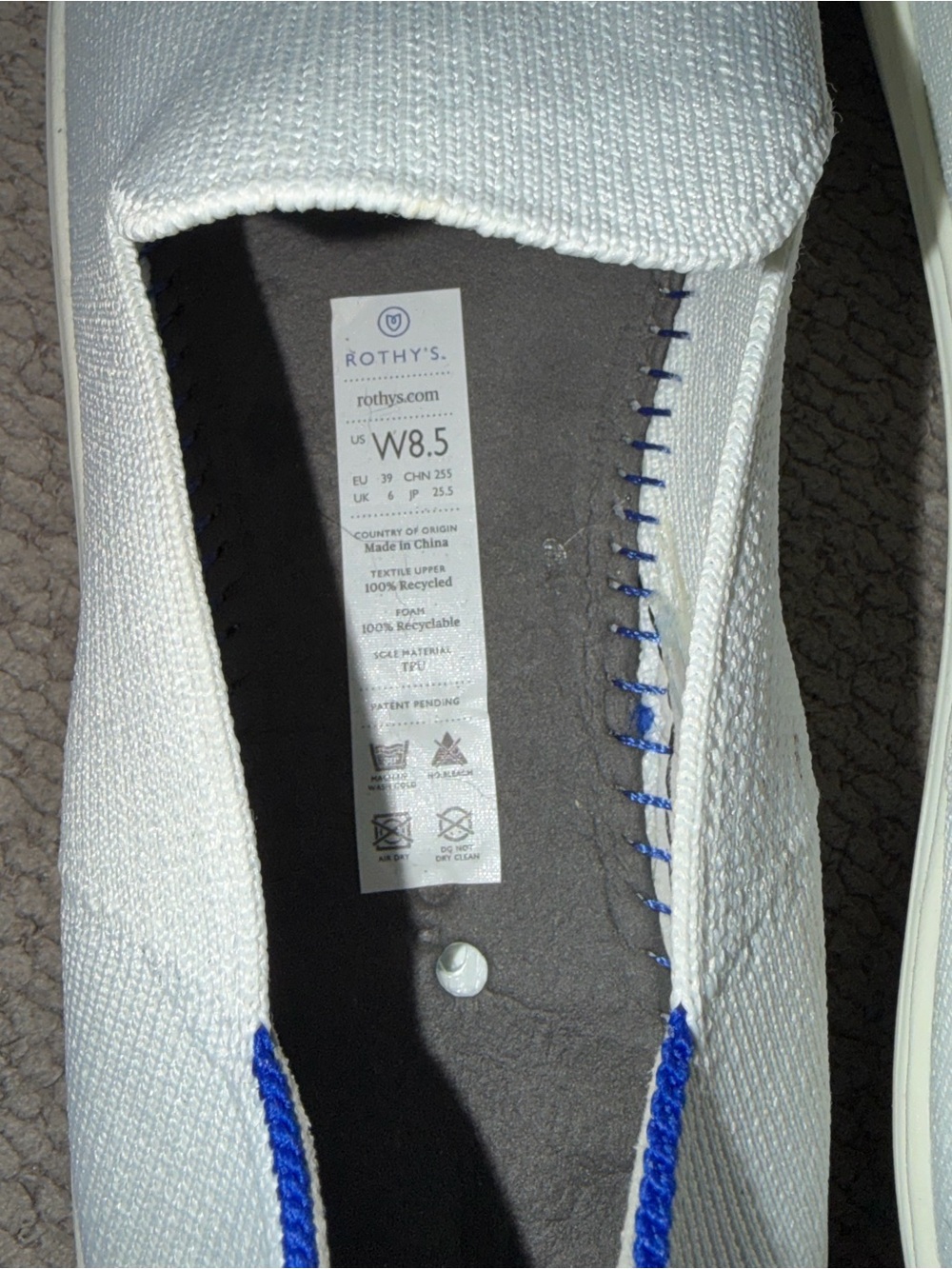 Rothy's Slip-On Loafers in Bright White with Blue Insole - Picture 11 of 12
